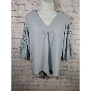 J JILL Tunic Top Womens Sz Small Petite Cotton - Floral Embroidered Beach Boho